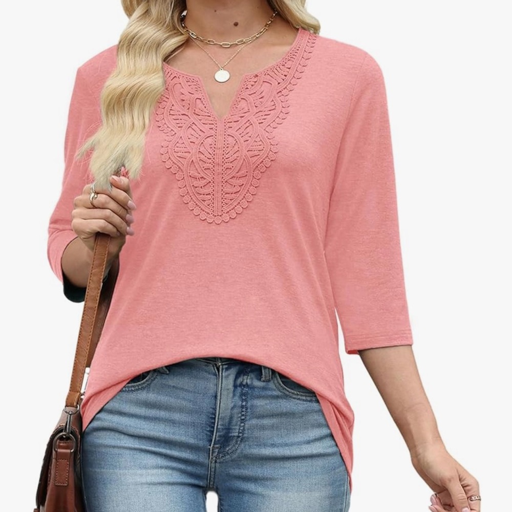 Chic Nation Coral Lace Accent Blouse